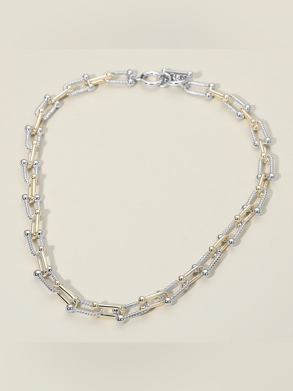 14K Gold Plated Two Tone Industrial Link Chain Necklace - Picture 2 of 3